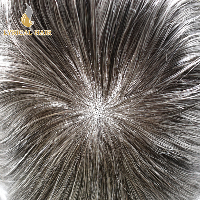 LYRICAL HAIR Mens Toupee Hair Pieces Durable Silk Fine Monofilament Hair Systems For Men |Gray