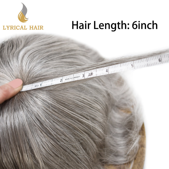 LYRICAL HAIR US Stock Human Hair Swiss Super Welded Lace wIith Poly Natural Hairline Bleached  Knots Toupee for Men  | Gray