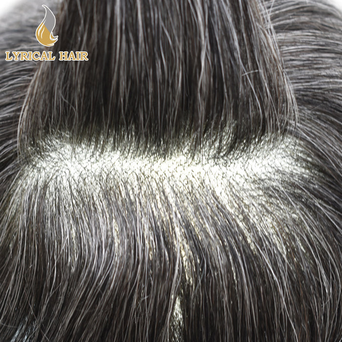 LYRICAL HAIR Hair System For Men Soft Welded Lace Base Front Human Hairpiece Bleached Knot Natural Hairline Hair System|Gray