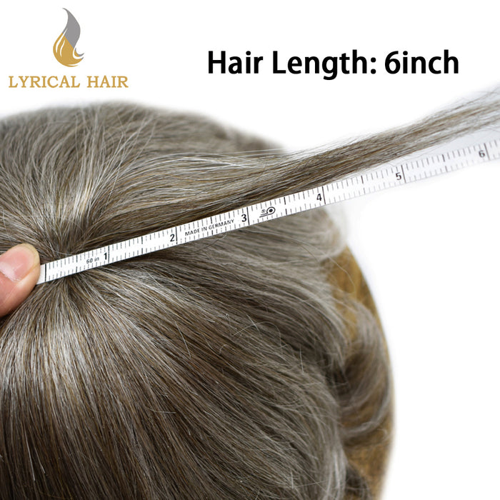 LYRICAL HAIR US Stock 0.08mm Thickness Natural&Durable Knotted Thin Skin PU Human Hair System For Men V-Looped Knots Mens Hairpieces Natural Hairline Toupee for Men   | Gray