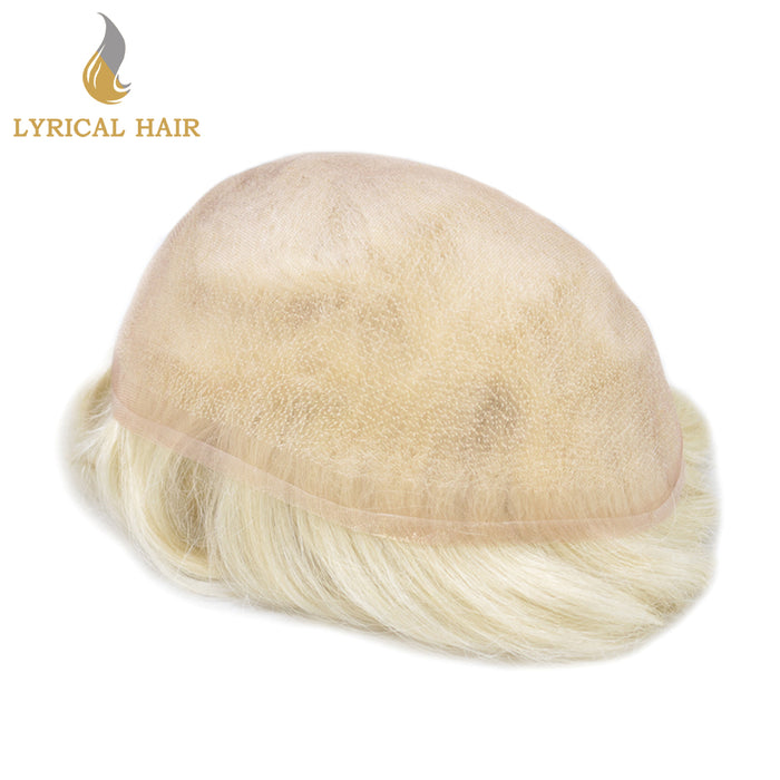 LYRICAL HAIR US STOCK Full French Lace Toupee for Men Hair System Bleached Knots Natural Hairline Mens Hair Piece|White