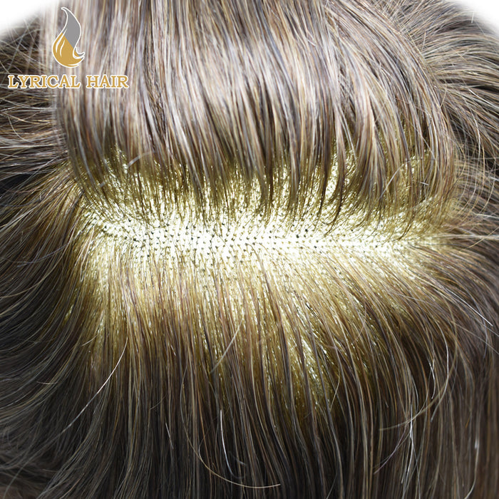 LYRICAL HAIR Fine Mono Poly Skin Mens Hair Pieces French Lace Front Men Toupee Hair Replacement System for Men |Brown