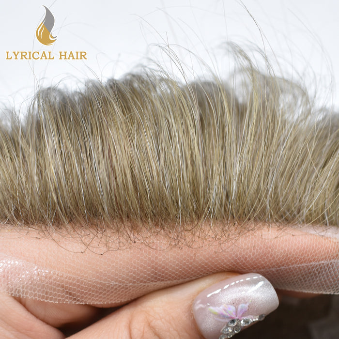 LYRICAL HAIR US Stock Human Hair Swiss Super Welded Lace wIith Poly Natural Hairline Bleached  Knots Toupee for Men  | Brown