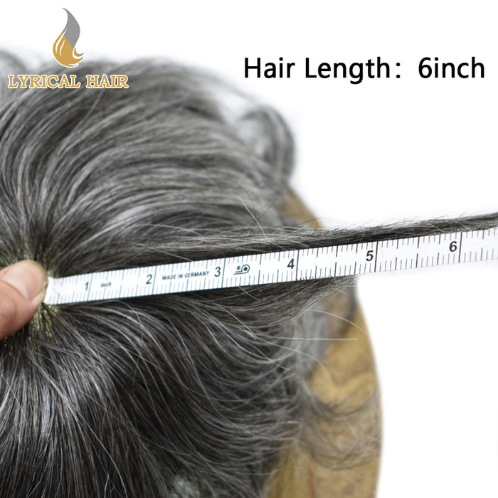 LYRICAL HAIR French Lace Front Mens Toupee Breathable Invisible Knots Human Hairpiece |Gray