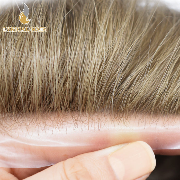 LYRICAL HAIR Mens Toupee 0.06mm Ultra Thin Skin Hair Replacement System for Men V-Looped Knots Mens Hairpieces Natural Hairline Toupee for Men |Blond