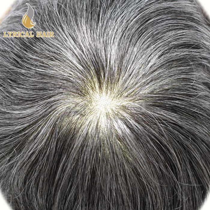 LYRICAL HAIR Hair System for Mens Hair Piece US STOCK Monofilament with PU Coating(NPU) Toupee Folded Lace Front Natural Hairline Mens Toupee|Gray