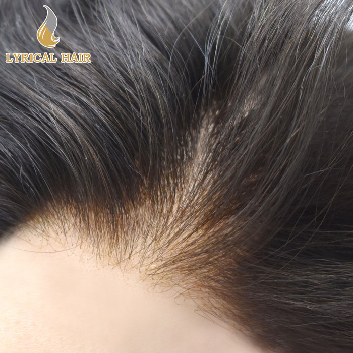 LYRICAL HAIR US STOCK Full French Lace Toupee for Men Hair System Bleached Knots Natural Hairline Mens Hair Piece|Black