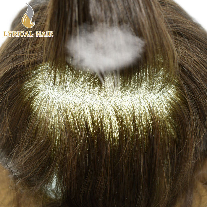 LYRICAL HAIR Hair System For Men Soft Welded Lace Base Front Human Hairpiece Bleached Knot Natural Hairline Hair System|Brown