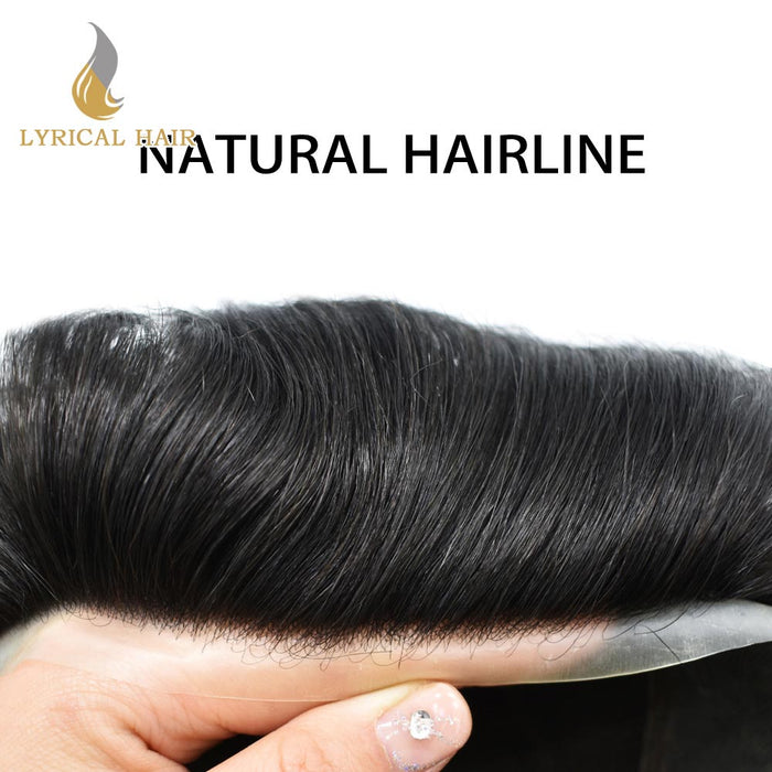 LYRICAL HAIR 0.10mm Thickness Durable Skin Hair System For Men 100% Hand Tied Woven Toupee for Men