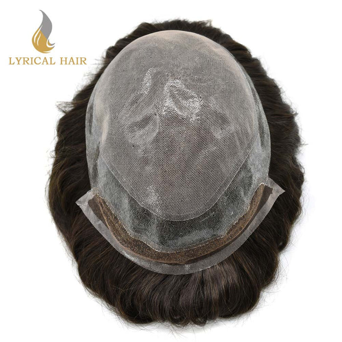 Lace Front Skin Mens Toupee Top Skin PU Injected Mens Hairpieces Bleached Invisible Knots Hair Replacement Initation Lace