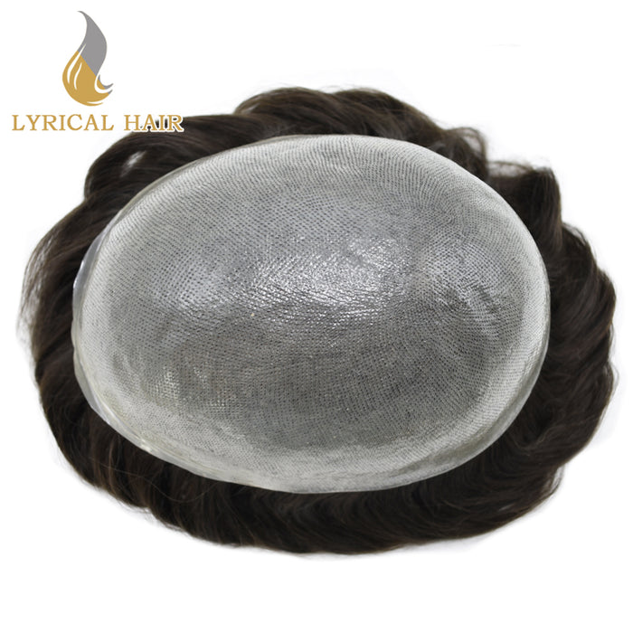 Lyricalhair 0.08mm Thickness Durable&Natural Thin Skin Hair System For Men V-Looped Knots Mens Hairpieces Natural Hairline  Toupee for Men