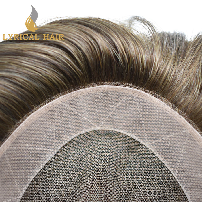 LYRICAL HAIR US Stock French Lace Hair System for Men PU Coated Mens Hairpiece Center Lace Human Toupee for Men|Brown