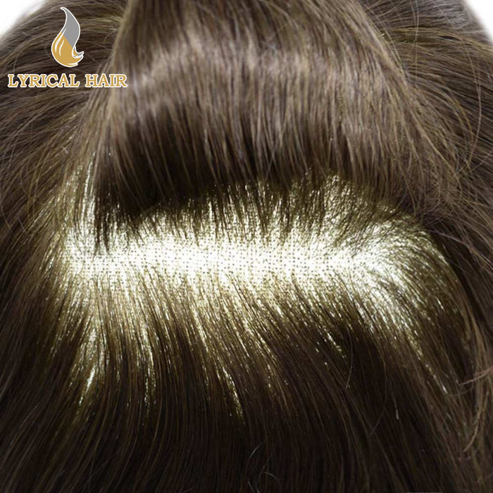 LYRICAL HAIR US Stock French Lace With PU Human Hair System For Men Natural Hairline Bleached  Knots Invisible Knots Toupee for Men | Brown