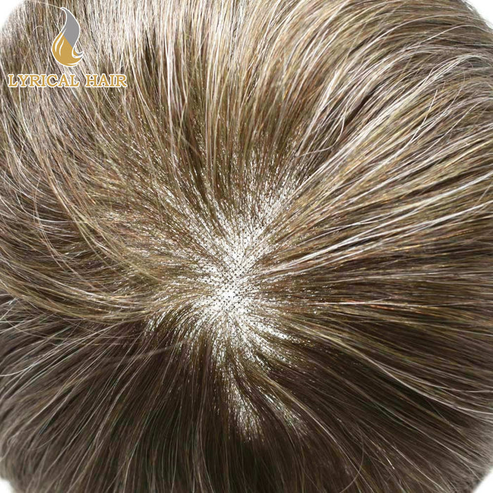 LYRICAL HAIR US Stock French Lace With PU White Human Hair System For Men Natural Hairline Bleached  Knots Invisible Knots Toupee for Men | Gray