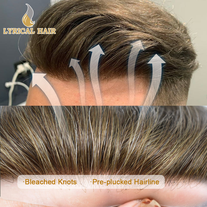 LYRICAL HAIR Human Hair System For Men Fine Monofilament With PU Hairpieces For Men  | Brown