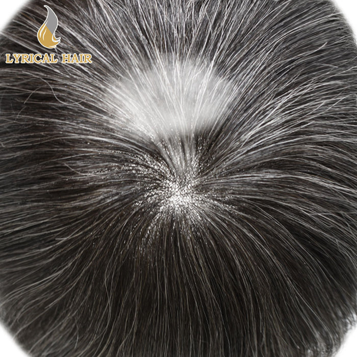 LYRICAL HAIR Hair System For Men Soft Welded Lace Base Front Human Hairpiece Bleached Knot Natural Hairline Hair System|Gray