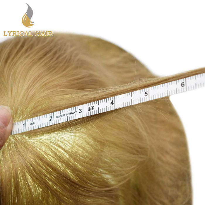 LYRICAL HAIR US Stock French Lace With Poly Coated Human Hair System For Men Natural Hairline Bleached  Knots Invisible Knots Toupee for Men  | Blond