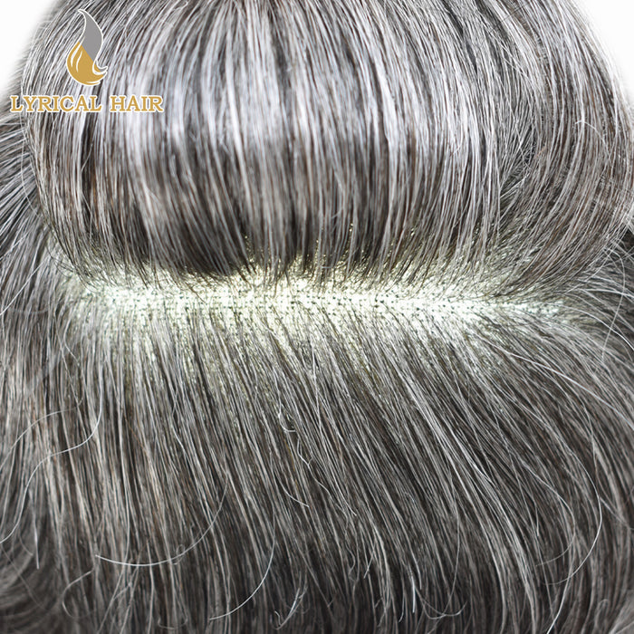 LYRICAL HAIR French Lace Front Mens Toupee Breathable Invisible Knots Human Hairpiece |Gray