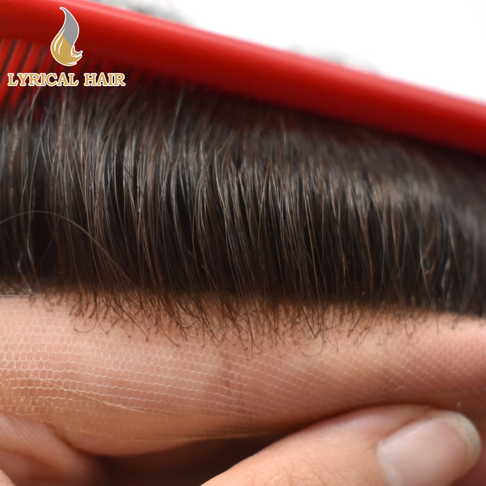 LYRICAL HAIR US STOCK Full French Lace Toupee for Men Hair System Bleached Knots Natural Hairline Mens Hair Piece|Brown