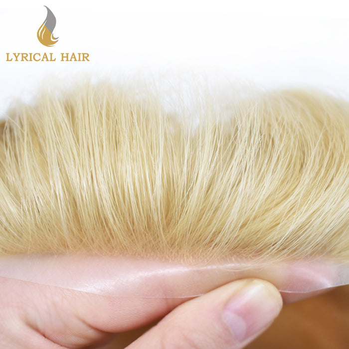 LYRICAL HAIR US Stock Blonde Human Hair System For Men Fine Monofilament With PU Hairpieces For Men | Blond