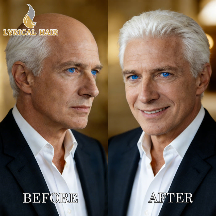 LYRICAL HAIR French Lace Front Mens Toupee Breathable Invisible Knots Human Hairpiece |White