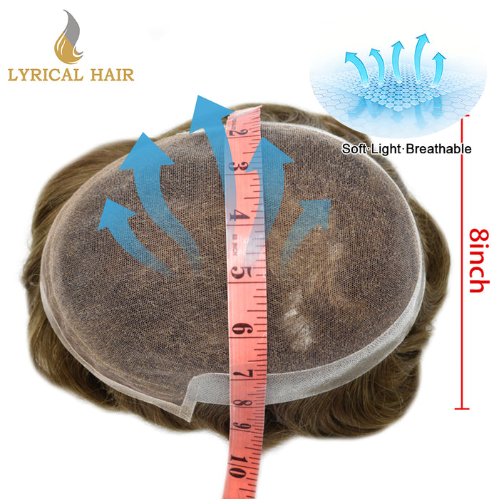 LYRICAL HAIR French Lace Front Mens Toupee Breathable Invisible Knots Human Hairpiece |Blond