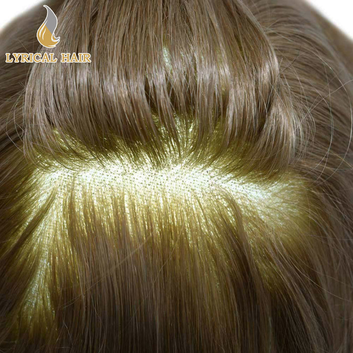 LYRICAL HAIR US Stock French Lace With Poly Coated Human Hair System For Men Natural Hairline Bleached  Knots Invisible Knots Toupee for Men  | Brown