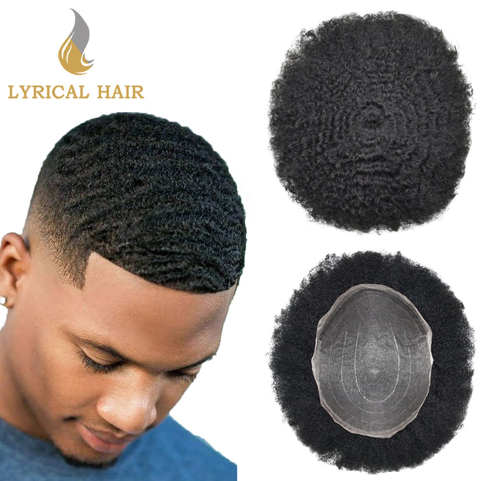 LYRICAL HAIR US STOCK Afro Curly Toupee For Black Men Full Swiss Super Welded Lace Hair Units  for African American Men Hairpieces