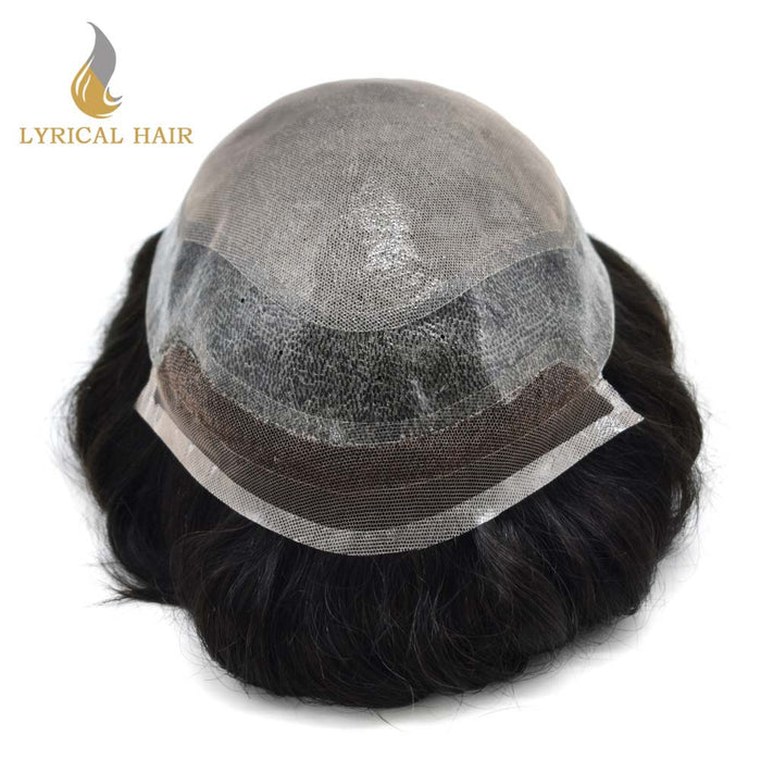 Lace Front Skin Mens Toupee Top Skin PU Injected Mens Hairpieces Bleached Invisible Knots Hair Replacement Initation Lace