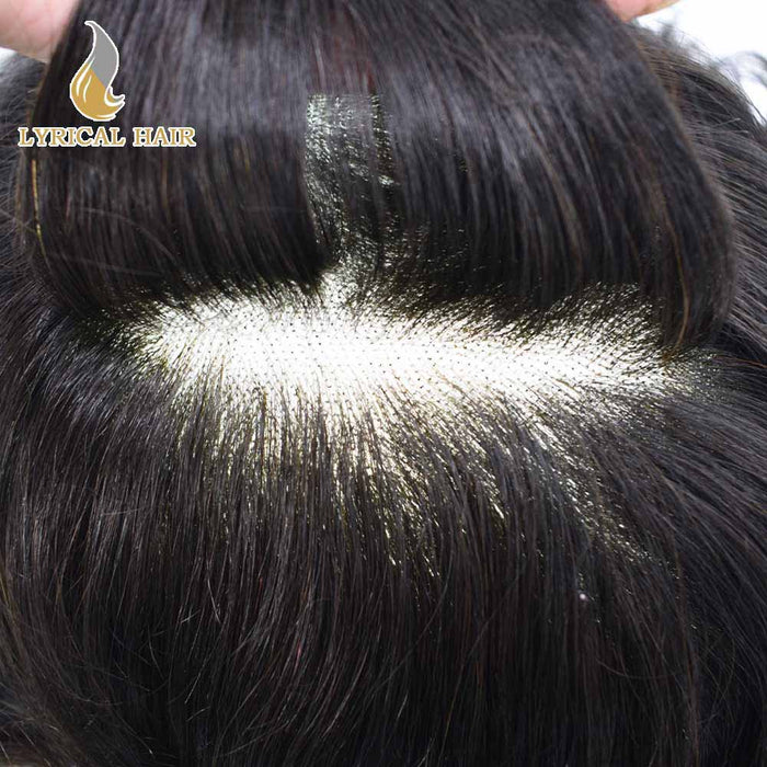 Lyricalhair US Stock Fine Mono Hair System for Men PU Coated Perimeter 1/4ft Welded Mono Lace Front Mens Hairpieces