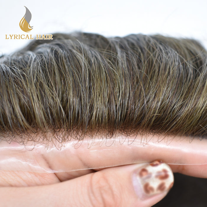 LYRICAL HAIR Human Hairpiece French Lace Mens Toupee Poly Skin Around Mens Hair System |Brown