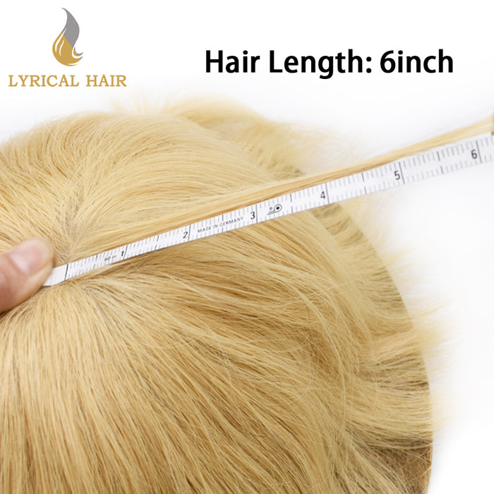 LYRICAL HAIR US Stock Human Hair Swiss Super Welded Lace wIith Poly Natural Hairline Bleached  Knots Toupee for Men  | Blond