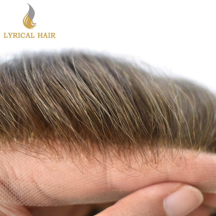 LYRICAL HAIR French Lace Front Mens Toupee Breathable Invisible Knots Human Hairpiece |Blond