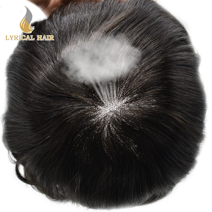 LYRICAL HAIR Hair System For Men Soft Welded Lace Base Front Human Hairpiece Bleached Knot Natural Hairline Hair System|Black
