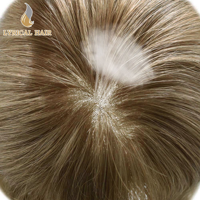 LYRICAL HAIR US Stock French Lace With Poly Coated Human Hair System For Men Natural Hairline Bleached  Knots Invisible Knots Toupee for Men  | Brown