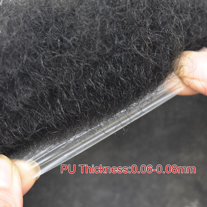 Kinky Curly Afro Mens Toupee 0.3-0.06mm Thickness PU  Hair Unit For Black Men