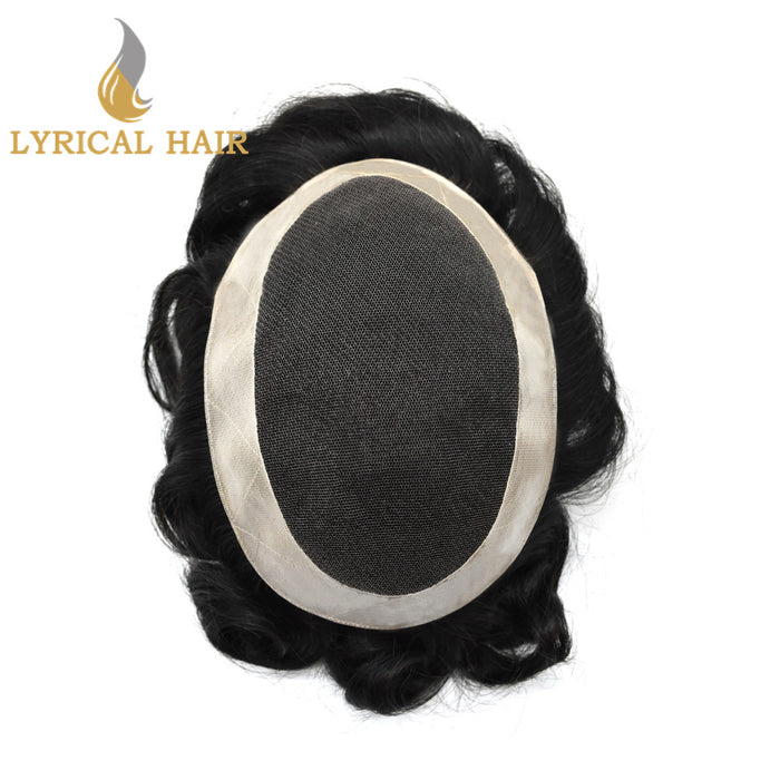 LYRICAL HAIR US Stock French Lace Hair System for Men PU Coated Lightweight Mens Hairpiece Center Lace Human Toupee for Men Breathable|Fast Shipping USA