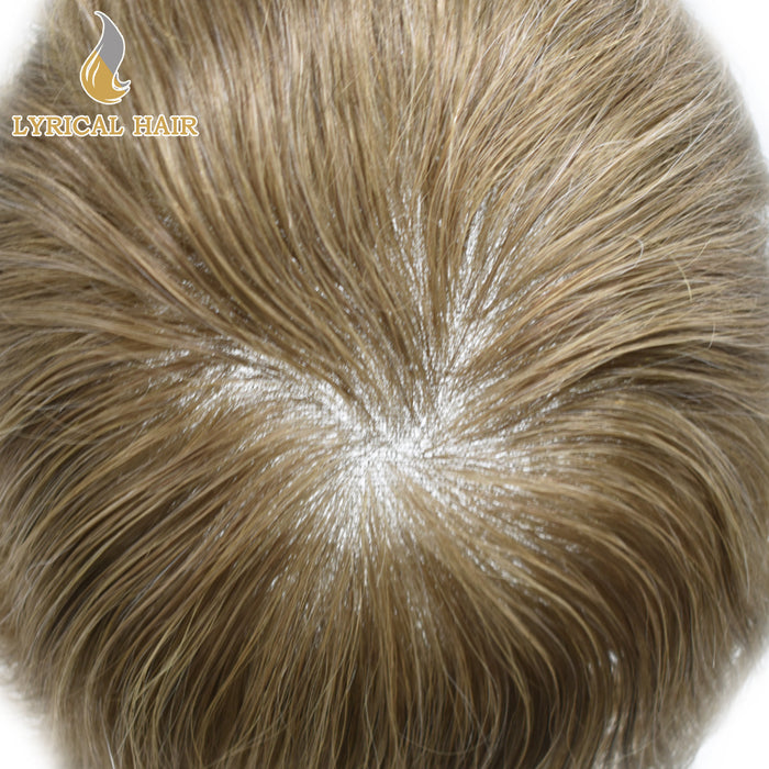 LYRICAL HAIR US Stock Human Hair Swiss Super Welded Lace wIith Poly Natural Hairline Bleached  Knots Toupee for Men  | Brown