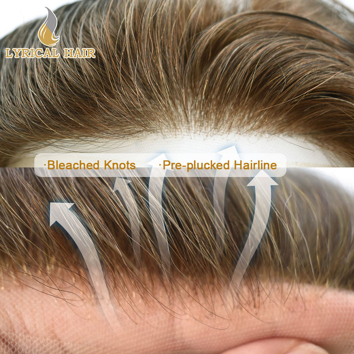 LYRICAL HAIR French Lace Front Mens Toupee Breathable Invisible Knots Human Hairpiece |Brown