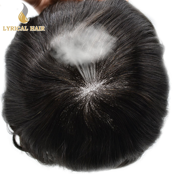 LYRICAL HAIR US Stock Human Hair Swiss Super Welded Lace wIith Poly Natural Hairline Bleached  Knots Toupee for Men  | Black