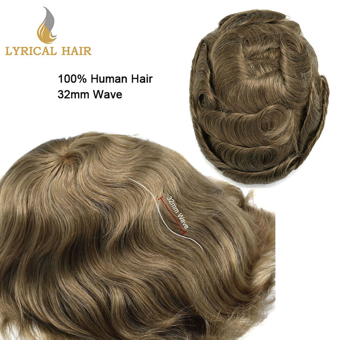 LYRICAL HAIR Mens Toupee 0.06mm Ultra Thin Skin Hair Replacement System for Men V-Looped Knots Mens Hairpieces Natural Hairline Toupee for Men |Blond