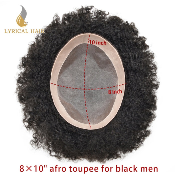 Afro Toupee For Black Men Fine Monofilament Men Wave Hair Unit Poly Coated Kinky Curly Hairpiece