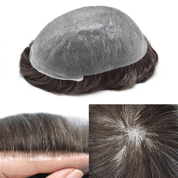 LYRICAL HAIR Mens Toupee 0.04mm Ultra Thin Skin Hair System for Men V-Looped Knots Natural Hairline Mens Hairpieces