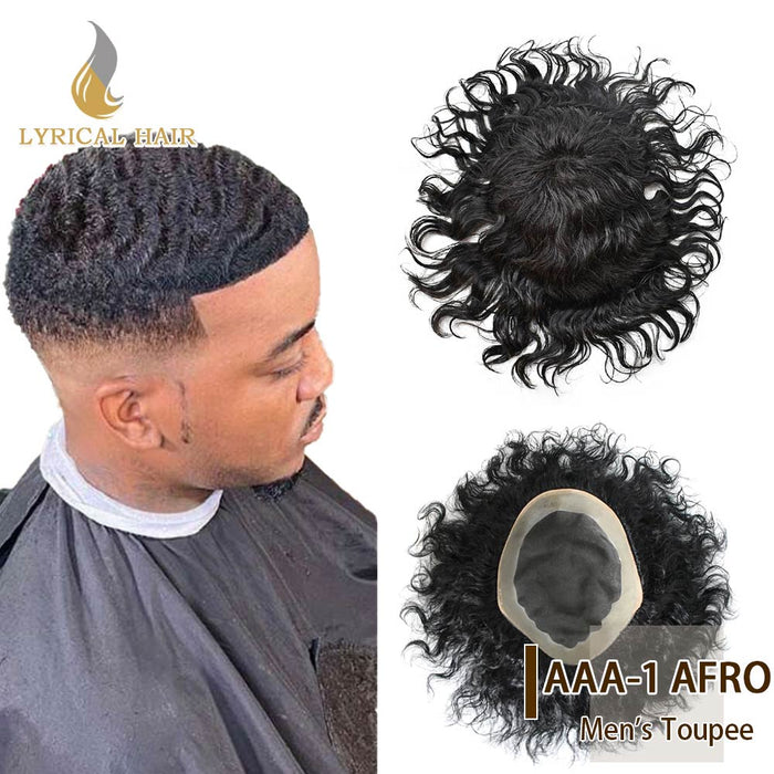 Lyricalhair Afro Toupee For Men African Curly Monofilament Durable Hair System For Black Men Hair Unit