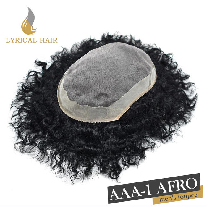 Lyricalhair Afro Toupee For Men African Curly Monofilament Durable Hair System For Black Men Hair Unit