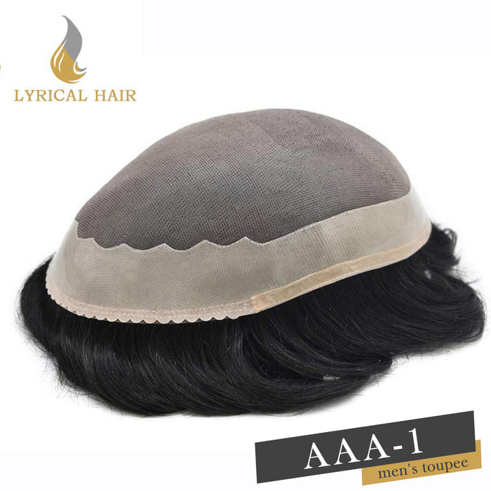 LYRICAL HAIR US STOCK Men Toupee Fine Monofliament Durable Mens Hair System Human Hair Mens Hairpiece