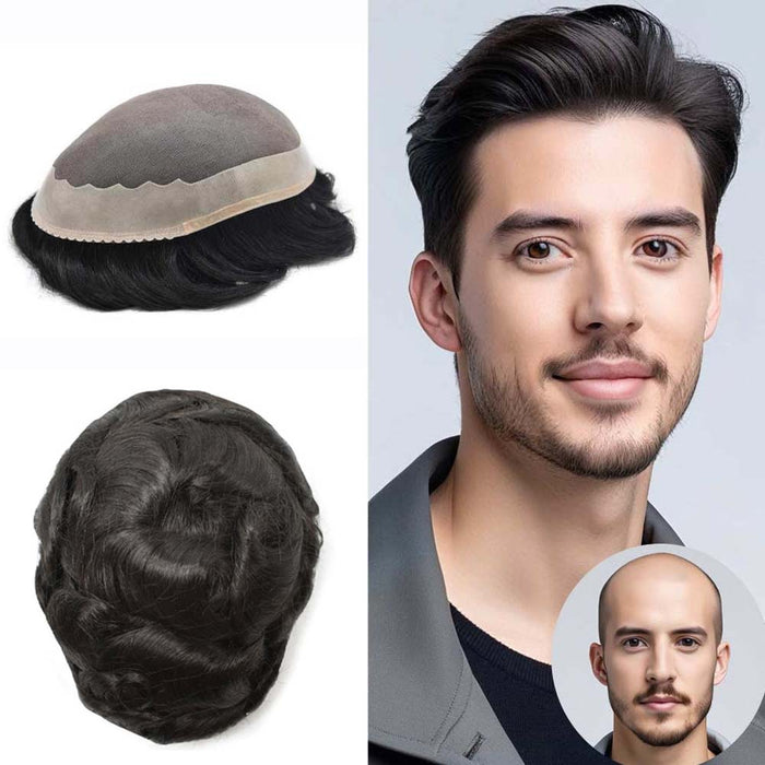 Men Toupee Fine Monofliament Durable Men's Hair System Human Hair Men's Hairpiece