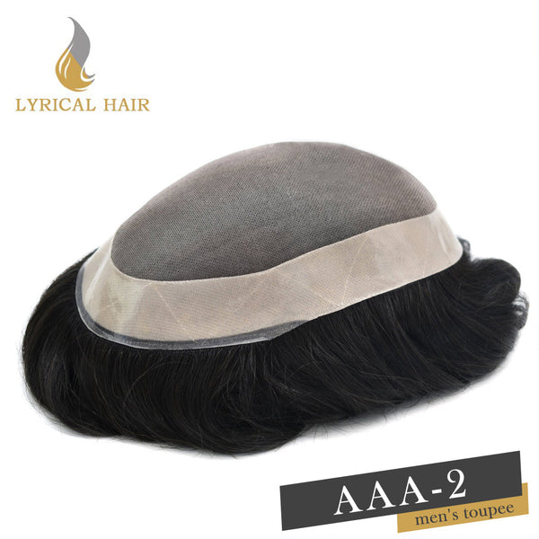 LYRICAL HAIR Human Hair System For Men Monofilament Top PU Around Lace Folded In The Very Front Natural Hairline Hairpiece
