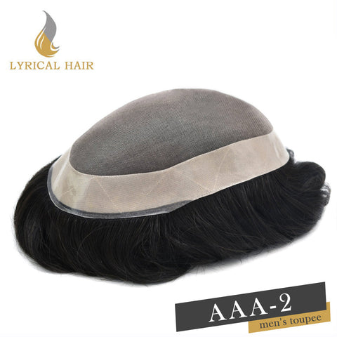 LYRICAL HAIR Human Hair System For Men Monofilament Top PU Around Lace Folded In The Very Front Natural Hairline Hairpiece