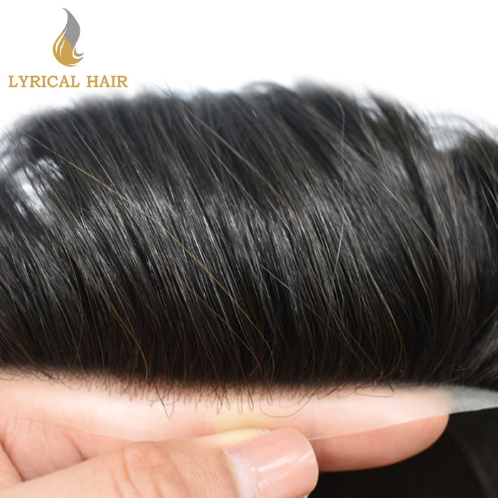 Human Hair System For Men Fine Monofilament With PU Hairpieces For Men | Black